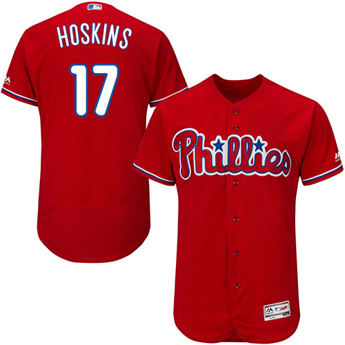 Phillies #17 Rhys Hoskins Red Flexbase Authentic Collection Stitched MLB Jersey - Click Image to Close